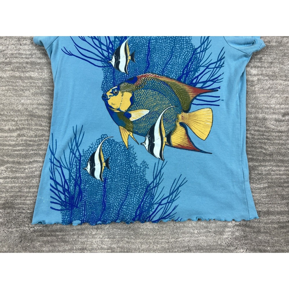 Guy Harvey T-Shirt Womens XL Blue Tropical Fish Graphic Lettuce Hem Scoop Neck - Picture 3 of 10